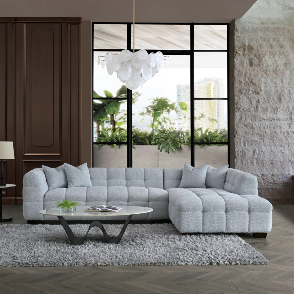 Luna Pearl Corner Group in Pearl Boucle Fabric